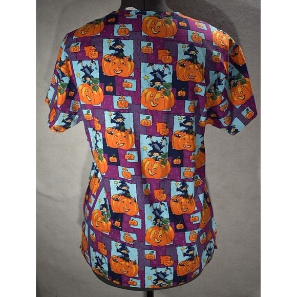 Women's Scrub Top Halloween Pumpkin Pattern Size Small - Picture 4 of 10